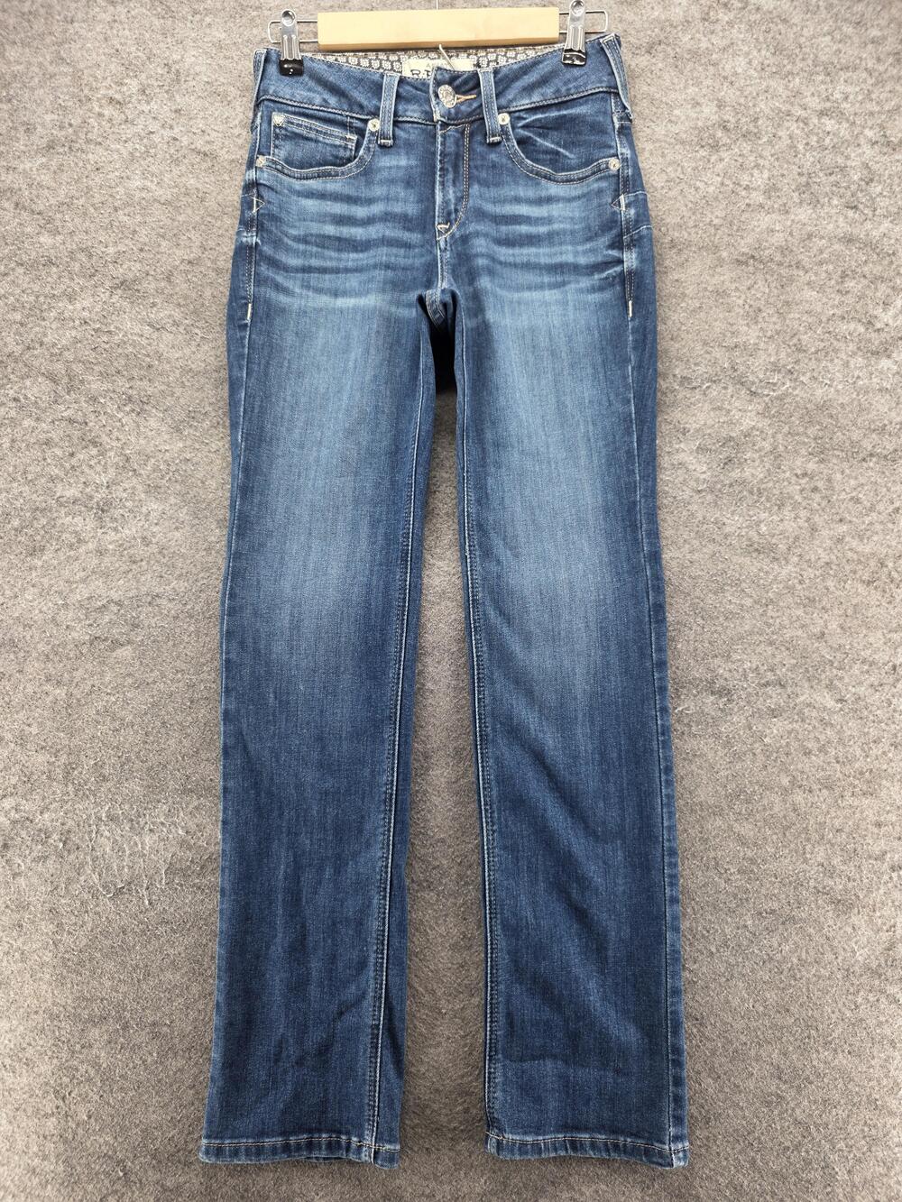 Ariat REAL Jeans Womens 26S Blue Medium Wash Straight Mid Rise Stretch 32 Inseam